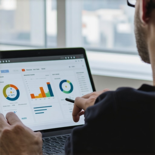 Person working on local SEO analytics with Garland cityscape