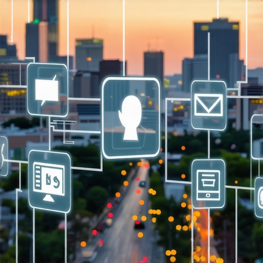 Garland cityscape featuring digital marketing icons overlay for local SEO