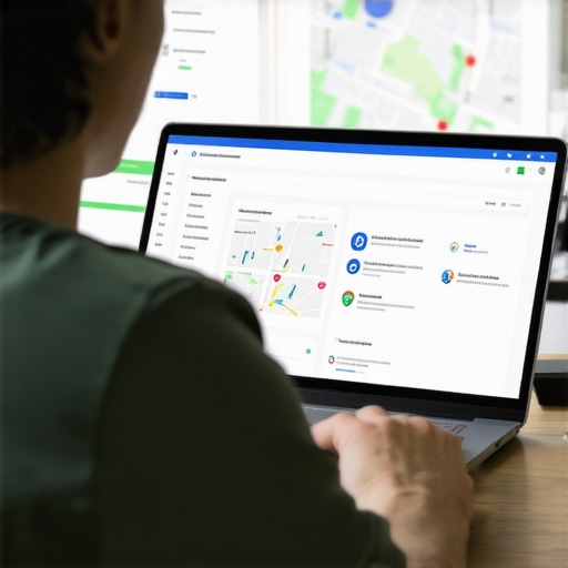 Person updating local business profile on a laptop with charts and maps