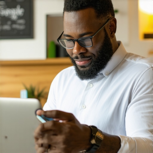 Business owner updating Google My Business profile on laptop