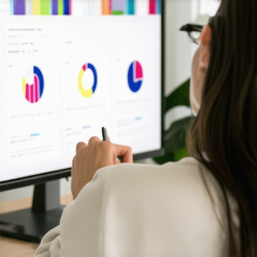 Analyzing Local SEO Metrics Business owner with digital SEO charts and analytics
