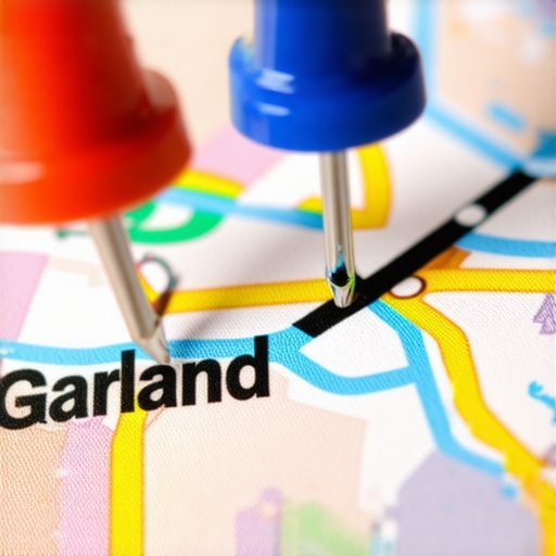 Map of Garland, Texas with Google Maps pins indicating local businesses.