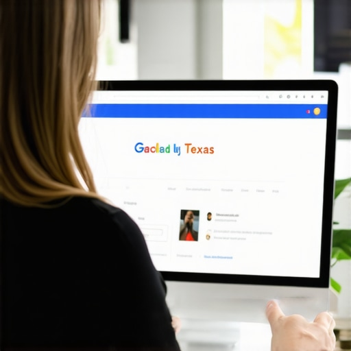 Person working on Google My Business profile for Garland business on computer with Texas branding.