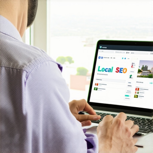 A person analyzing Garland local SEO tools on a laptop with cityscape backdrop
