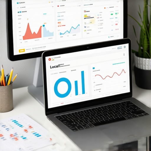 Desk setup with SEO analytics and tools for Garland local marketing.