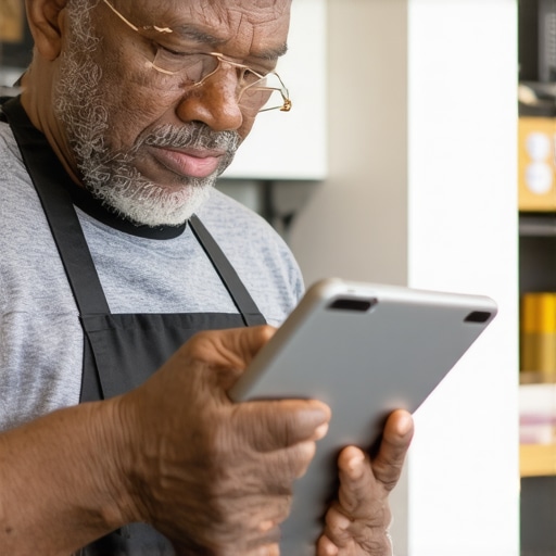 Garland shop owner editing Google Business profile on tablet.