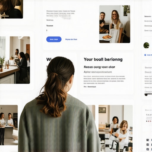 Business owner editing Google profile on computer with photos and info.