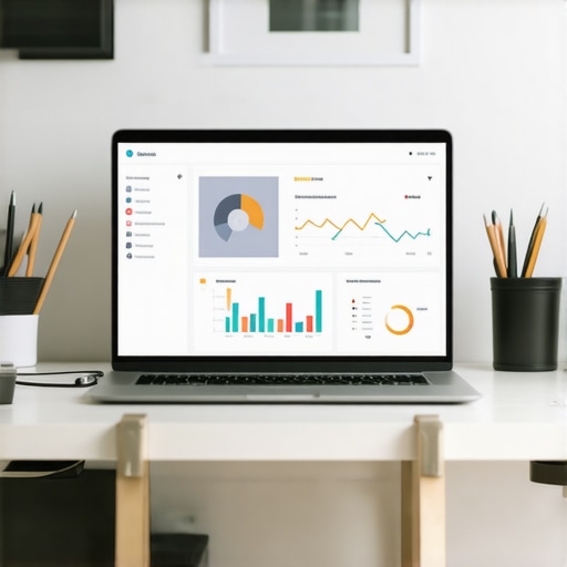 A workspace with a laptop displaying SEO analytics, representing ongoing local SEO maintenance