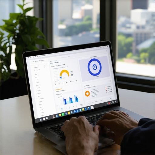 Digital marketer examining local SEO analytics on a laptop with Garland cityscape in the background.