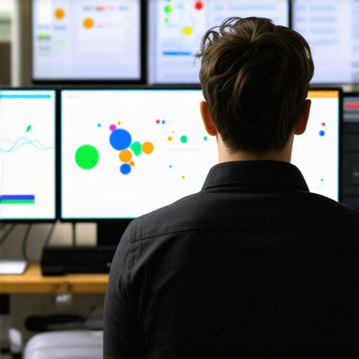 Business owner reviewing SEO performance charts and maps on a computer.