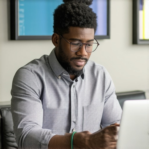 A business owner updating their Google My Business profile on a laptop in Garland, Texas.